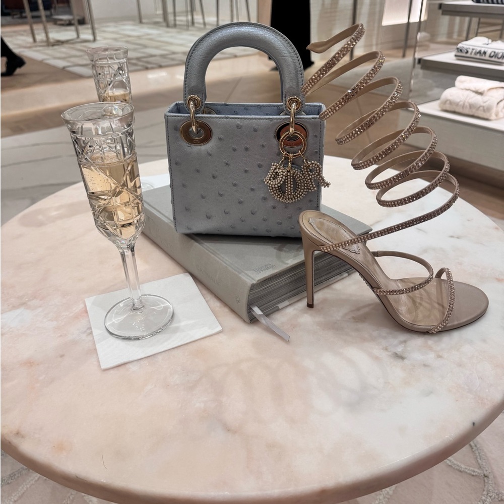 Christian Dior Pale Blue Ostrich Lady Dior Bag